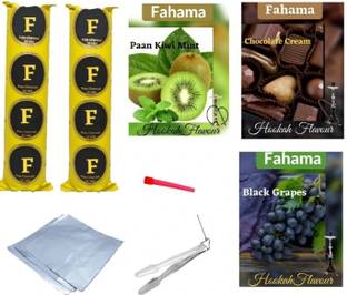 FAHAMA MAGIC COIL GRAPES CHOCOLATE PAAN KIWI MINT FLAVOR CHIMTA FOIL MOUTH TIP COMBO BLACK GRAPES, CHOCOLATE CREAM, PAAN KIWI MINT Hookah Flavor