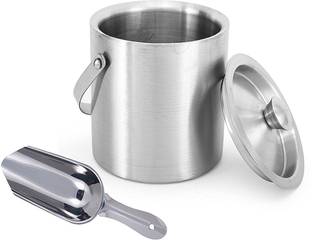 finality 1.5 L Steel Stainless Steel Ice Bucket With Scoop Silver Ice Bucket