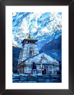 Synthetic Wood Framed Kedarnath Temple Wall Poster With Framed, 13.5 Inch X 10.5 Inch 3D Poster