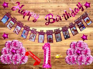 SV Traders 1st Birthday Girl Pink Theme Decoration Combo Kit Of 43 Pcs