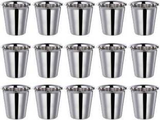 zms marketing (Pack of 15) Tea/Coffee Heavy Stainless Steel Glasses Glass Water/Juice Glass