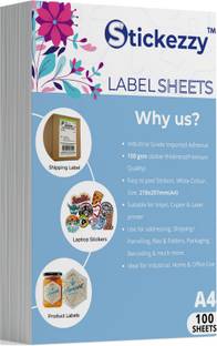 Stickezzy Sticker Paper for Inkjet Printer (100 Sheets 120 gsm) : super sticky permanent adhesive Paper Label