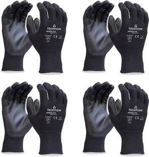 SS & WW BLACK PU LATEX PALM COATED HAND GLOVES PACK OF 4 PAIR Latex  Safety Gloves