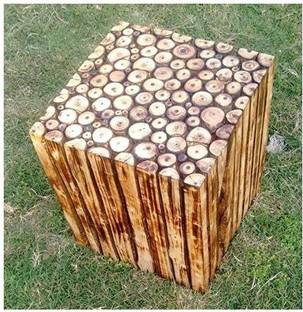 Smarts collection Antique Style Wooden Handcrafted Square Shape Stool/Table Natural Solid Wood Side Table