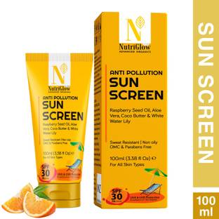 Nutriglow Advanced Organics Sunscreen - SPF 50 Anti pollution SunScreen - UVA & UVB Protection - SPF 30 PA+++ (100 ml)