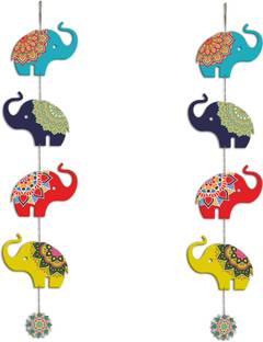 Artvibes Colorful Elephants Wall And Door Hanging Decorative Item for Home (WH_5206N) Pack of 2