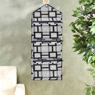 KUBER INDUSTRIES Square Printed Wall Hanging Organizer With 3 Zipper Pockets (Grey) Stationery Organizer