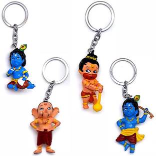 BLESSINGS Set Of 4 Bal Ganesh Krishna Hanuman Key Chain
