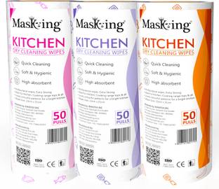 MasKing Kitchen Dry Cleaning Wipes, Tissue Roll Multipurpose use in Pack of 3, M