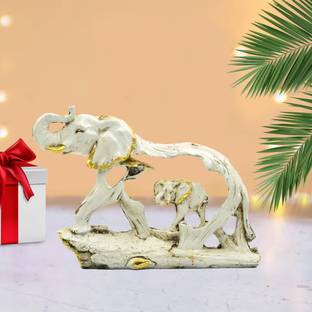 Dalvkot Elephant Statue with Baby Elephant Showpiece Animal Figurine for Home Decor Decorative Showpiece  -  15 cm