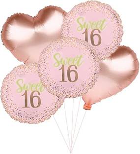 Bash N Splash Printed Sweet 16 Sixteen Birthday Decoration Girls 16th Birthday Balloons 5 Pc Pack Balloon