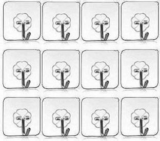 ADONYX 12 pcs Wall Hooks Strong Transparent Self Adhesive Heavy Duty Waterproof Hook 12