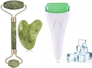 MORVIKA Jade Roller & Gausha, Ice roller Jade Roller and GuaSha for Face Massager, Ice Roller Skin Cool Massager Massager