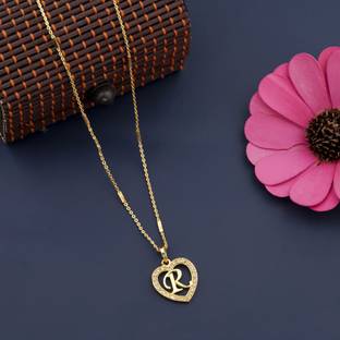 बोघरा सेल्स R Letter Micro Gold Plated American Diamond Beautiful Daily wear Necklace Chain मदर ऑफ़ पर्ल, डायमंड गोल्ड प्लेटेड, तांबा प्लेटेड पीतल, तांबा चेन