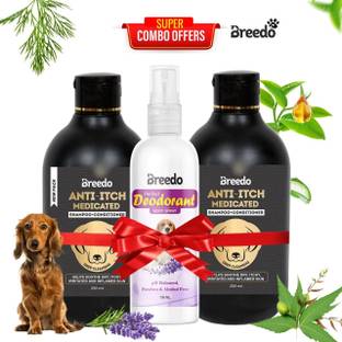 Breedo Dog (Combo of 3) Anti-Itch Shampoo + Anti-Itch Shampoo 500 ml + 100 ml Spray Allergy Relief, Conditioning, Anti-fungal, Anti-microbial, Anti-itching, Anti-dandruff Natural Dog Shampoo
