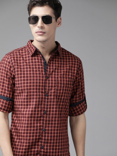 Roadster Men Checkered Casual Maroon 