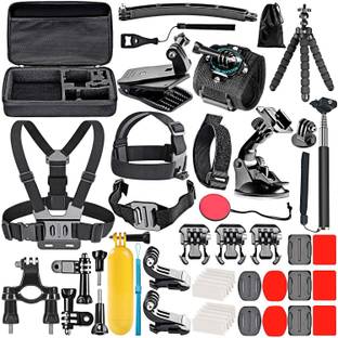CASON 50 in 1 Premium Action Camera Accessories Kit for CN10 ,CS6,SJCAM,GOPRO,DJI OSMO Strap