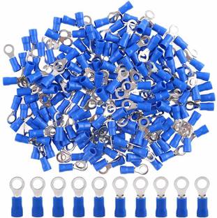 SK Electronics 100Pcs 2.5 SQMM Insulted Lugs Fit Cable Size:2.5 SQMM- Bolt Mouth Size: 5.0SQMM Ring Type Battery Cable Ends, Copper Wire Lug, Wire Connector