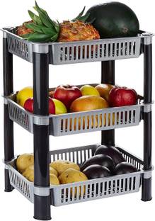 FLOWINZZA Fruits/Vegetables Kitchen Rack Plastic 3 {Layer} Kitchen Storage Racks and Shelves(3 Layer,Silver(Grey)Color)