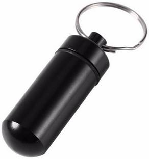 AlexVyan Black Water-proof Medicine Case Aluminum Pill Case Storage Holder With Keychain Medicine Dispenser