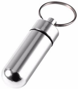 AlexVyan Silver Water-proof Medicine Case Aluminum Pill Case Storage Holder With Keychain Medicine Dispenser