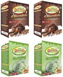 Dharmasut 2 Chocolate + 2 Pista Instant Ice Cream Mix Powder | Combo of 4 400 g