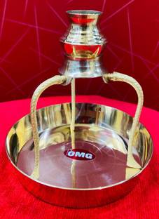 BRASSOMG SHIVLING STAND/TIPAI WITH ABHISHEK LOTIAND PLATE Decorative Showpiece  -  12 cm