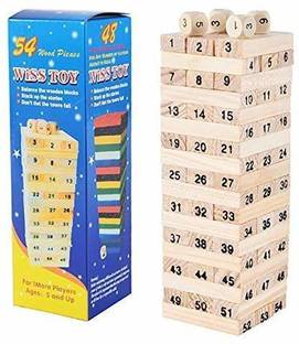 Sanchi Creation Wooden Wiss Toy Blocks for Kids with 4 Wooden Dice Toy Tumbling Tower Small Size