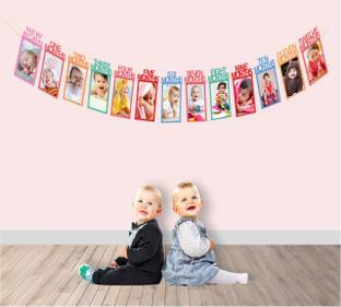 PartyballoonsHK 1 to 12 Month Rainbow Baby and Couple Banner with Front Side Photo Space (1-12 Month Multicolor Banner) Banner