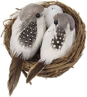 R H lifestyle Artificial Foam 2 Mini Birds with Nest & Eggs Ornaments, DIY Craft for Garden Bird House