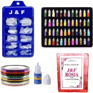 Hudabird Artificial Nails With Glue & 48 Pc Glitter Set ,5 Nail Tape, Rose Soap