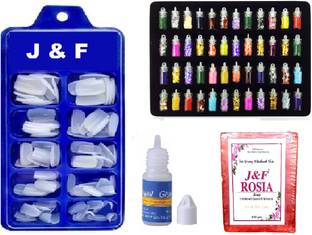 Hudabird Arylic fake nails With Glue & 48 Pc Nail Glitter And Natural Rose Soap