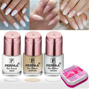 Perpaa Super Stay Quick-Drying, Long-Lasting Gel Based Nail Care Combo Set (7.5ml Each) Base Coat ,Top Coat ,White Nail Polish