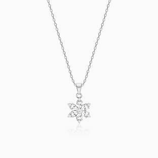 GIVA Sterling Silver Flowery Snowflake Pendant With Link Chain for Women And Girls Rhodium Zircon Sterling Silver Pendant