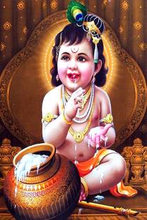 Wall gallery 45.72 cm krishna Makhan Eating Waterproof |Oil proof |Like a New Everyday Self Adhesive Sticker