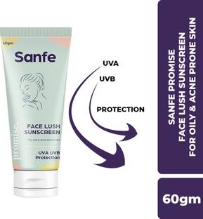 Sanfe Sunscreen - SPF 50 PA+++ Promise Face Lush Sunscreen For Oily & Acne Prone Skin | Provides 6 Hours Long Protection , 60gm | Low Penetration Lotion