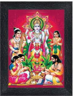 pnf Lord Satnarayan Religious Frame with Acrylic Sheet for Worship/Pooja20616 Digital Reprint 8 inch x 6 inch Painting