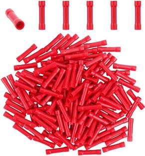 SK Electronics 100 Pcs Insulated Straight Butt Connector (22-16) AWG Electrical Wire Crimp Connectors, Splice Crimp Connectors (BV-1) Wire Connector