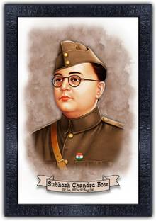Poster N Frames Indian Freedom Fighter Subhash Chandra Bose with Wooden Synthetic Frame p-143 Digital Reprint 19 inch x 13.5 inch Painting