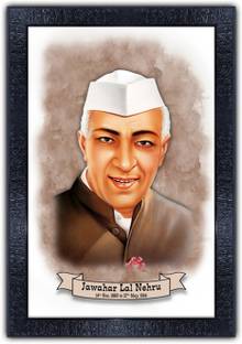 Poster N Frames Indian Freedom Fighter Jawaharlal Nehru with Wooden Synthetic Frame p-142 Digital Reprint 14 inch x 10 inch Painting