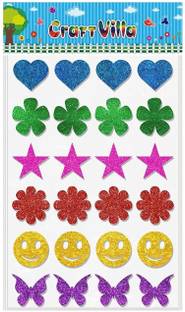 FUNCART 20.32 cm Craft Glitter Adhesive Foam Sticker-Star, Flower, Heart, Butterfly & Smiley Self Adhesive Sticker