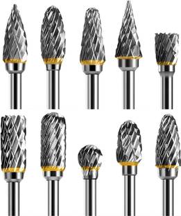 uptodatetools Carbide Rotary Burr Set 10pcs, Carving Burr Bits 3mm Shank 6mm Bit for Wood & Stone Carving, Steel Metal Working