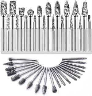 uptodatetools 20 Pcs Carbide Double Cut carving bits Rotary Burr Set - 1/8” ?3mm? Head Length for Metal Polishing, Woodworking, Drilling Engraving