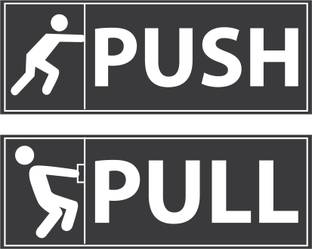 WallDesign Push & Pull Sign Sticker 5.5 in x 2 in For Office Glass Door Clinic Set of 3 Emergency Sign