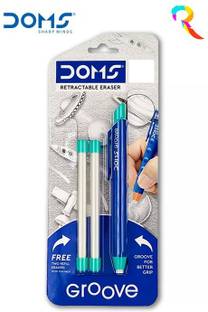 DOMS Groove Retractable Eraser with 2 Refills Multicolour - pack of 1 Non-Toxic Eraser