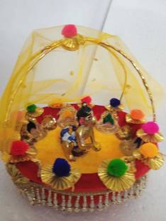 Kanha Laddu Gopal CARRY Basket With Double METAL Handle Size Large 5 to 6 Jhula