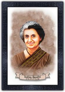 pnf Indira Gandhi painting art Wood Frames with Acrylic Sheet (Glass)p-167 Digital Reprint 14 inch x 10 inch Painting