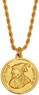 M Men Style Chhatrapati Shivaji Maharaj Rajmudra Locket With Rope Chain Gold-plated Brass Pendant