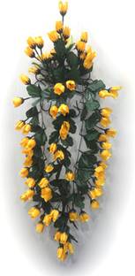 OM COLLECTIONS Artificial Creeper Hanging Flower Yellow Rose Artificial Flower  with Pot