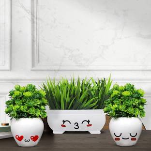 Kawai Homes SET OF 3 Artificial Bonsai Green Plants for Home Decor Bonsai Artificial Plant  with Pot